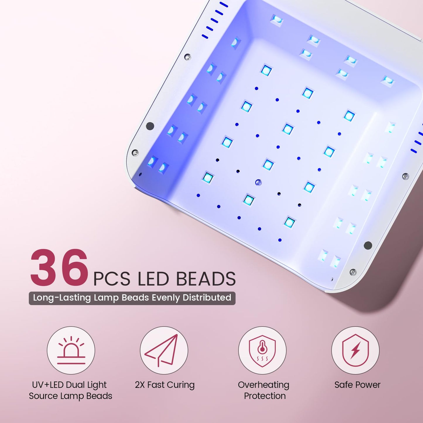 Lavinda UV Light for Gel Nails, Professional UV LED Nail Lamp 2X Faster Curing Nail Dryer Nail Light Compatible with All Gel Types for Home Salon (NovaGlow White)