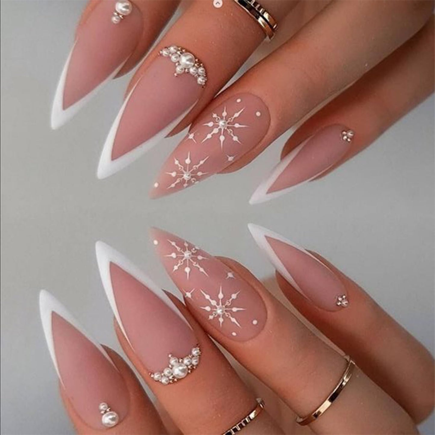 HNUIX Nail Art Charms - Metal Silver & Gold Beads, Flat Back Round Rhinestones, Small Nail Pearls, 3D Mixed Sizes Decorations for Nails