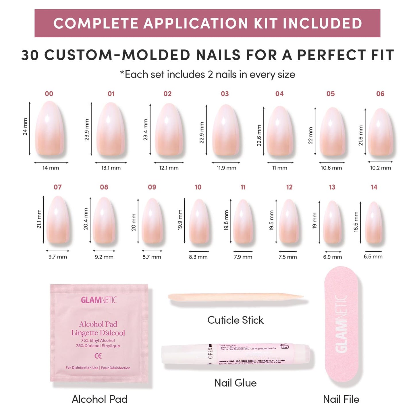 Glamnetic Press-On Nails Bundle - Frosted Chai & Fiancéd | 2 Glazed Nude Fake Nails with Ombré in Medium Almond & Short Almond | Durable, Salon-Quality Nail Kits