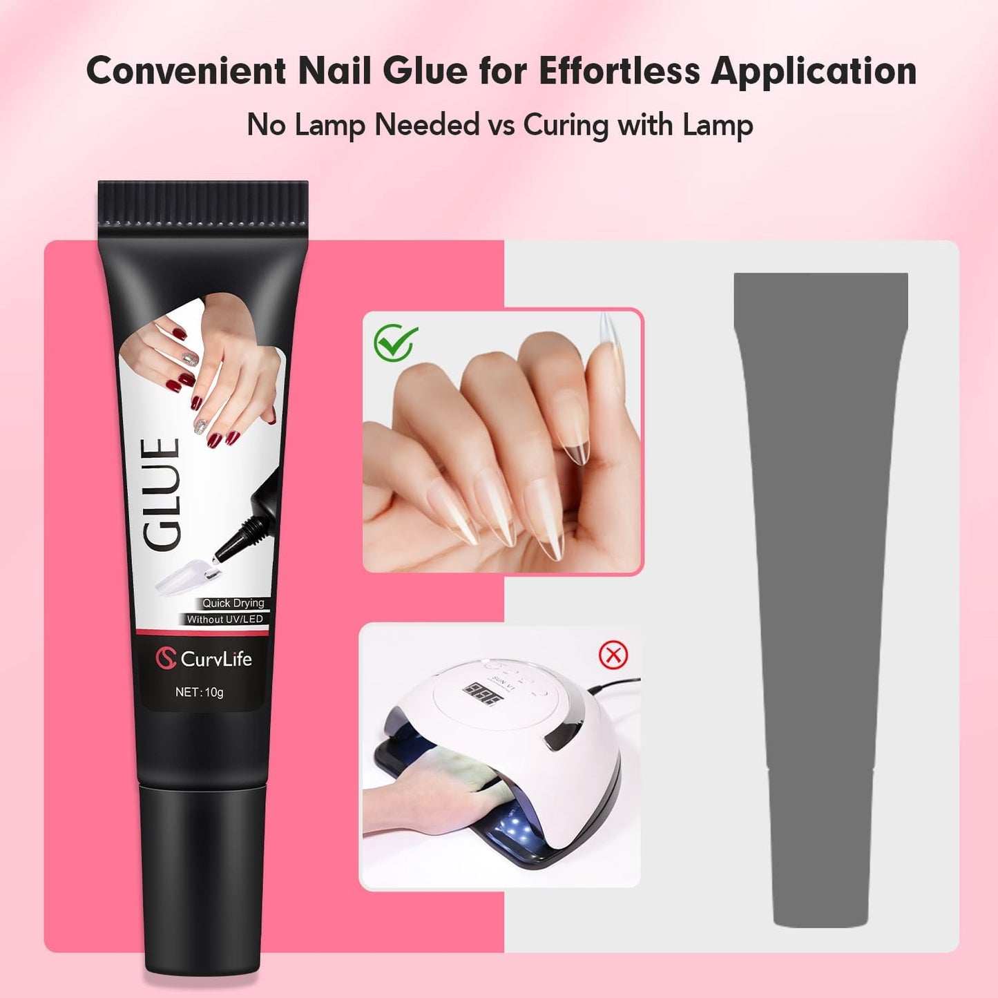Curvlife Upgraded Super Strong 10g Semi Solid Nail Glue, 2pcs Best Soft Gel Nail Glue for Press on Nails - No UV Light Needed, Long Lasting
