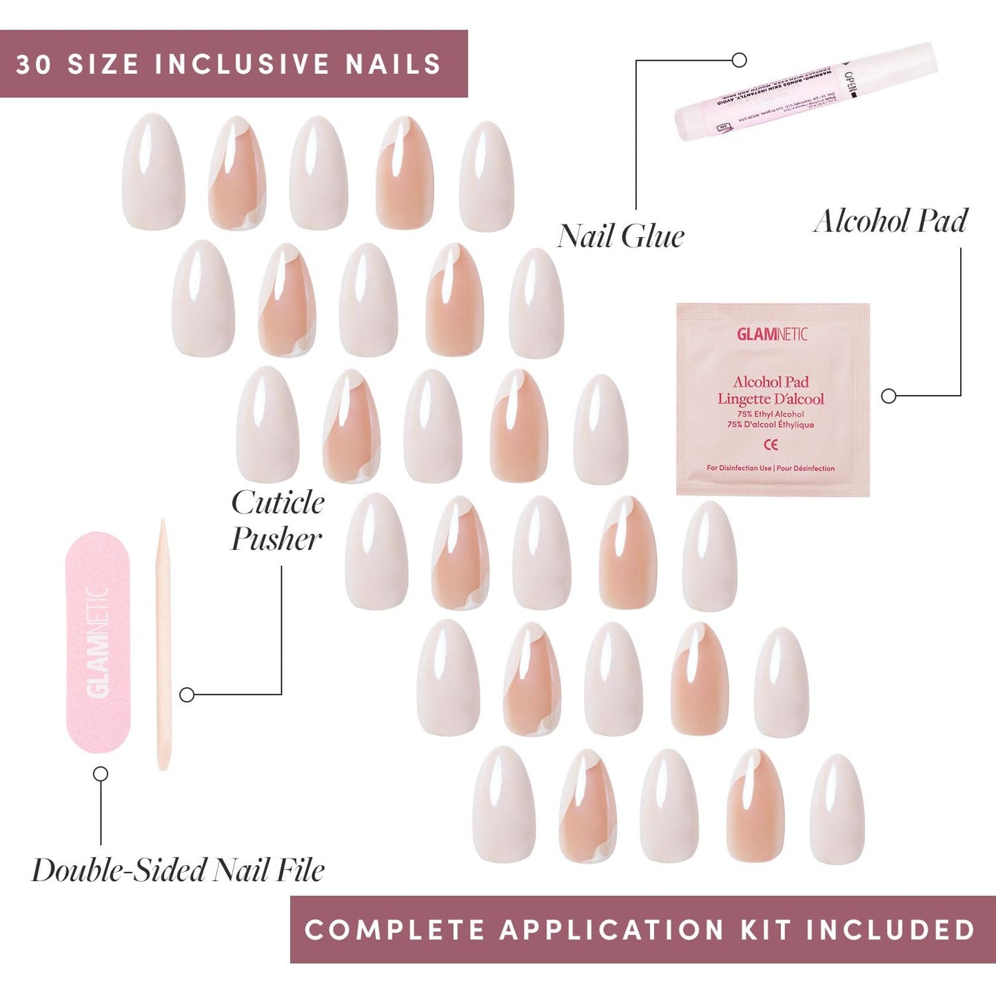 Glamnetic Press-On Nails - Lovey Dovey | Short Almond Fake Nails with Abstract Accents | 15 Sizes - 30 Nail Kit with Glue & Nail Tabs