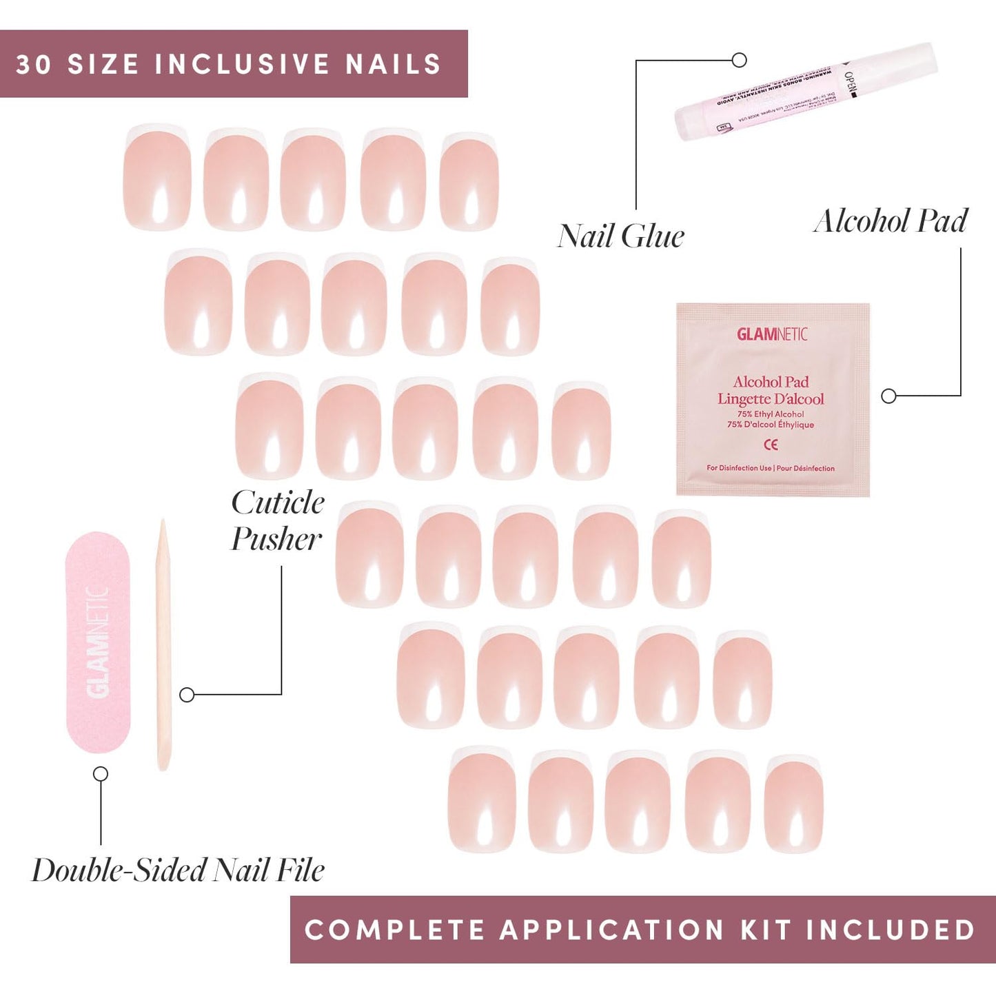 Glamnetic Press-On Nails Bundle - Fairy Dust & La Perle | Short Oval Beige-Pink Nails with a Velvet Metallic Finish | Short Squoval French Tip False Nails with a Glossy Finish | Reusable Nail Kits