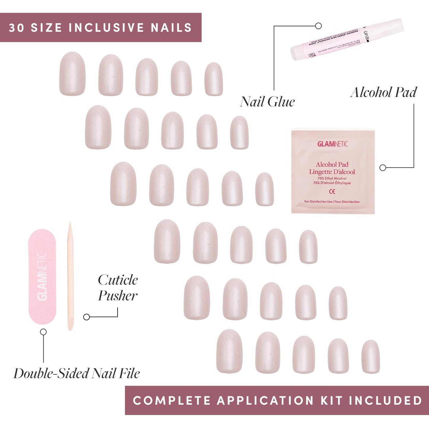 Glamnetic Press-On Nails & Adhesive Nail Tabs - Pure Intentions | Glossy, Iridescent Short Round Nails | 12 Sizes - 30 Nail Kit with Adhesive Tabs