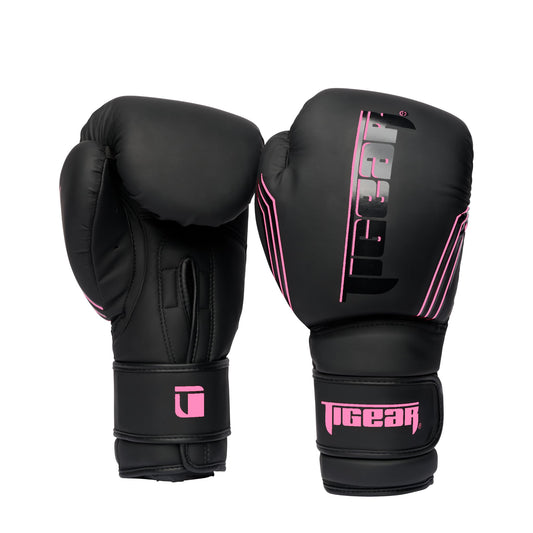 Tigear Surge Pro Boxing Gloves for Men Women & Kids | Engineered Leather Muay Thai Gloves, MMA Gear, Kickboxing Heavy Bag Training and Sparring | Black/Pink (12oz)