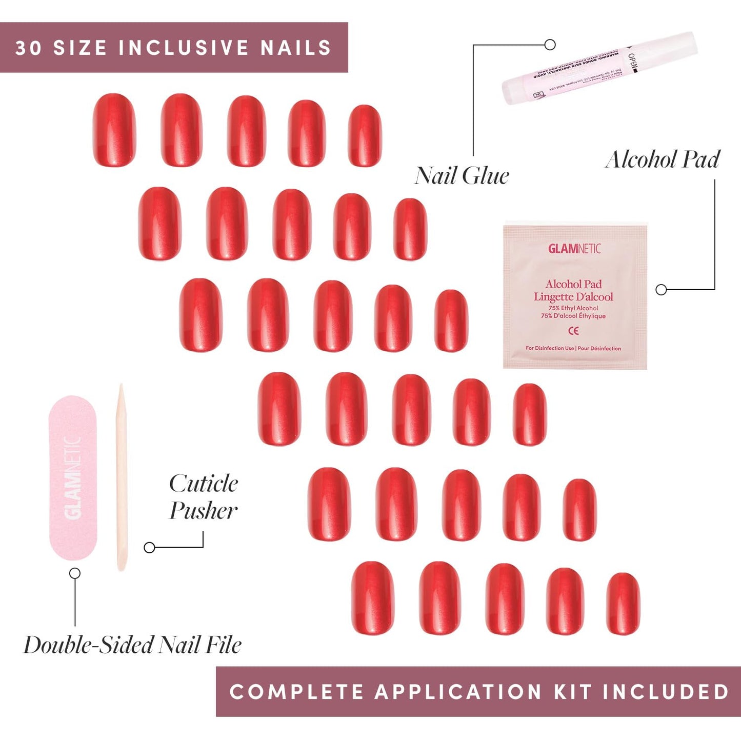 Glamnetic Press-On Nails Bundle - Winter Storm, Cherry Glaze & Boba | Semi-Transparent Short Almond Nails | Glazed Almond False Nails | Sparkly Black Squoval Fake Nails