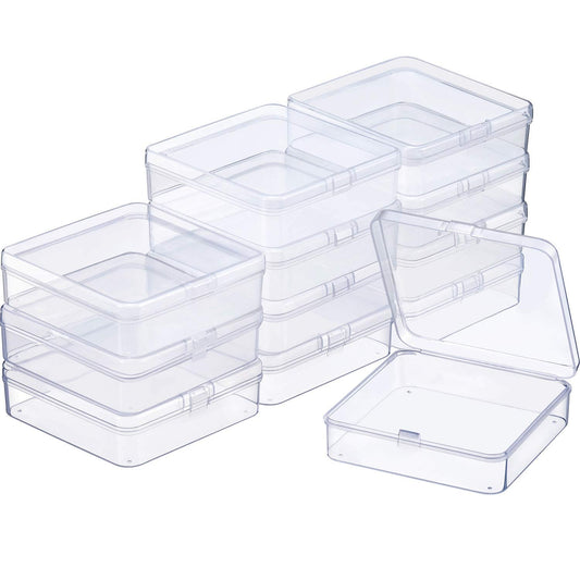 SATINIOR 12 Pack Beads Organizer Box Clear Plastic Beads Storage Containers Box with Hinged Lid for Bracelet Making DIY Jewelry Craft Nail (3.70 x 3.70 x 1.18 Inch)