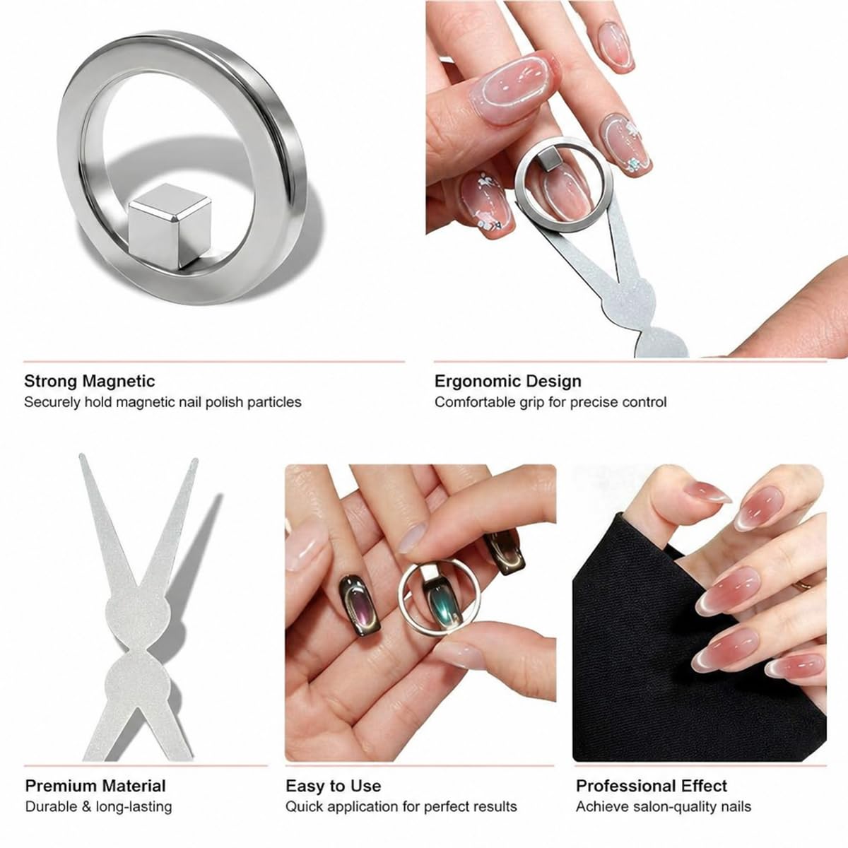 2Pack Ring Cat Eye Magnet for Nails – Strong 2-in-1 Set with Stabilizer Tool, Y-Shaped & Hollow Ring Magnet for Halo, French, Wide Beam Effects, Portable Magnetic Nail Art Tool for Beginners & Pros