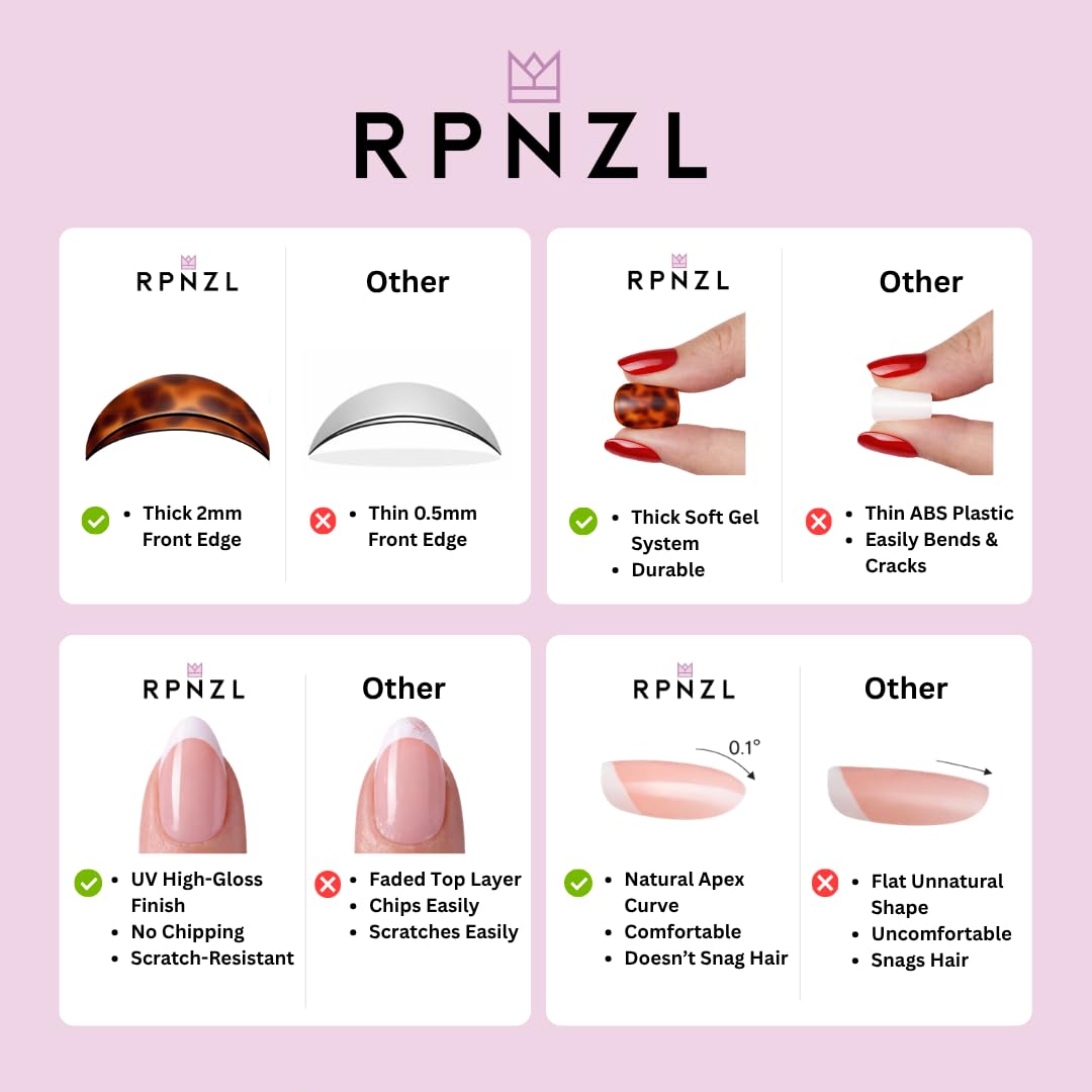 RPNZL Press On Nails - Peony | Ombre French Tip, Long UV Finish Almond Nails, Salon Quality | 32 Nails, 16 Sizes Kit with Glue and Adhesive Tabs I Female Founded