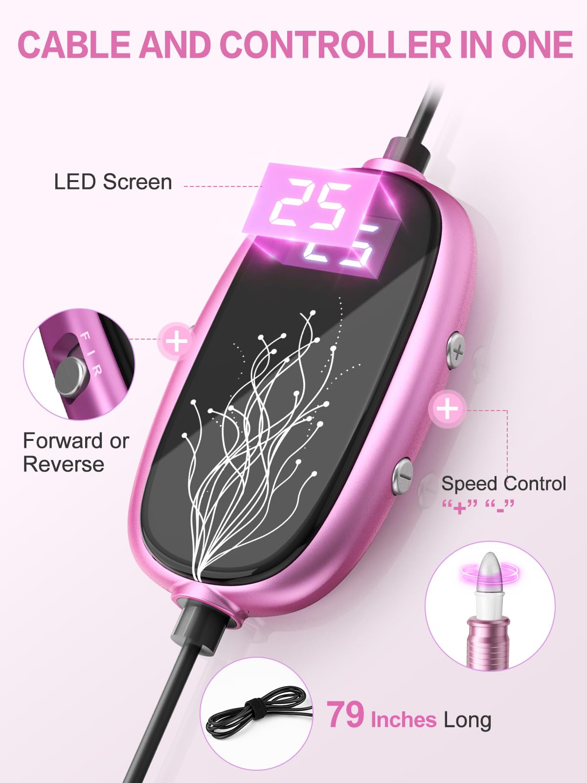 Subay Professional Manicure Pedicure Kit, Electric Nail Drill Set with LED Display, 25000RPM, 11-Piece Attachments Plus 20 Sanding Bands, Nail Grinder Tool for Women Men Baby Pets, with Dust Brush