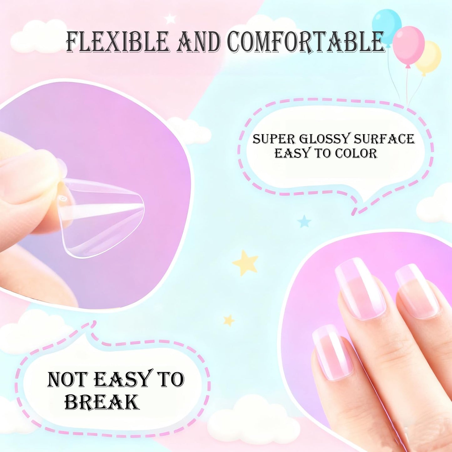 OPkssnails 360Pcs Super Extra Short Kid Nail Tips,Soft Gel Nail Tip Pre-Shaped Press On Nails For Kids,Clear Acrylic Half Matte Full Cover Fake Nail For Kids On 12sizes,7-10 Years Girl
