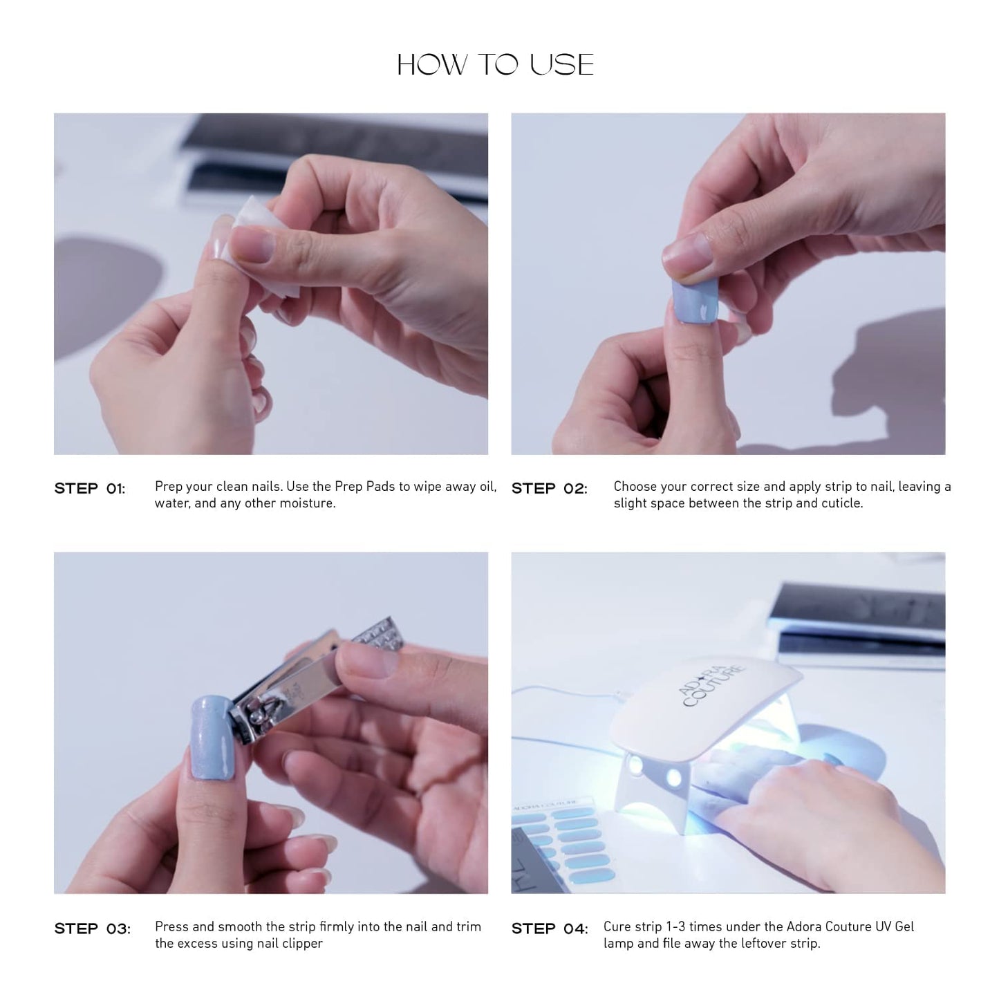 Adora Couture Semi Cured Gel Nail Strips - 32 pcs Gel Pedicure Stickers, Easy to Apply & Remove Toenail Stickers, Salon Quality At Home & Long Lasting - UV Nail Lamp Required - Blue Ocean P