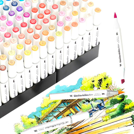 Ginflash Brush Chisel Tip Art Markers Designer Pen Sketch Alcohol Markers Dual Tips Manga Drawing Coloring book marker for artist (80)