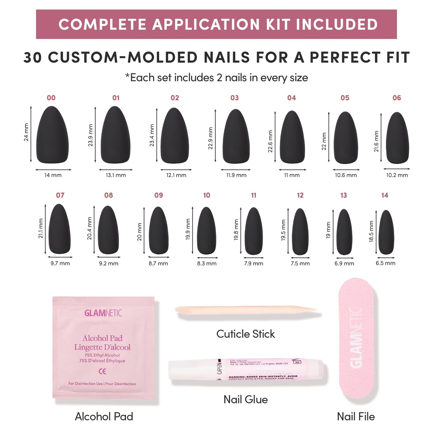 Glamnetic Press-On Nails Bundle - Midnight Romance, Jet Black & Red Bottom | Squoval Black Fake Nails with Magnetic Cat-Eye Design | Squoval Black Fake Nails with a Glossy Finish | Red Acc