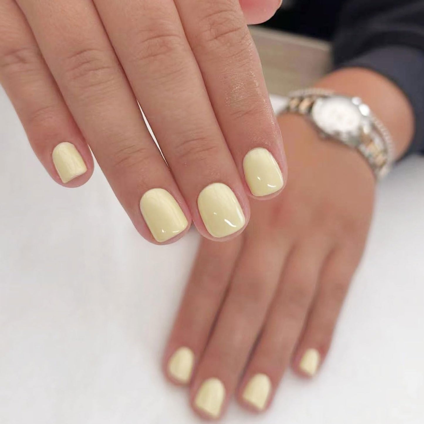 Press on Nails Short Square Fake Nails Yellow Nails Press Ons Solid Color Acrylic False Nails Glossy Full Cover Glue on Nails Yellow Reusable Stick on Nails for Women 24Pcs