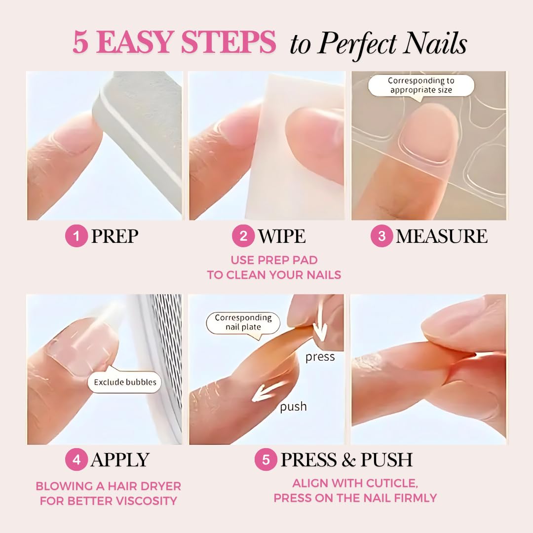 Votrenaeil Press On Nails - Midnight Glam | No Glue Short Almond Black & Nude Nails with Gold Chrome Accents - 24 Pcs Nail Kit with Adhesive Tabs
