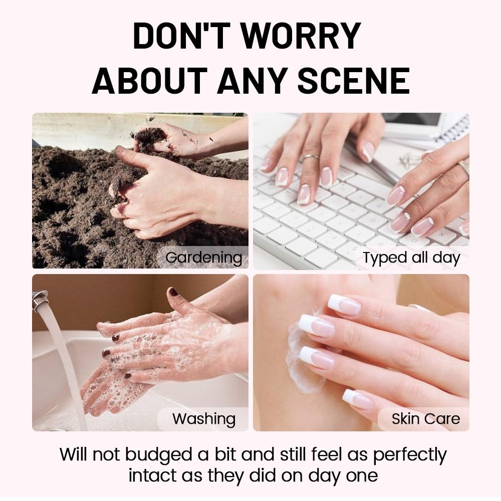 XZMeiLun Pink French Tips Press On Nails Short Almond, 3D Gold Line White Flower Designer Reusable Acrylic Fake Nails with Glue, Glossy Gel Finish, Thick Natural Nails for Women Girls Date Manicure