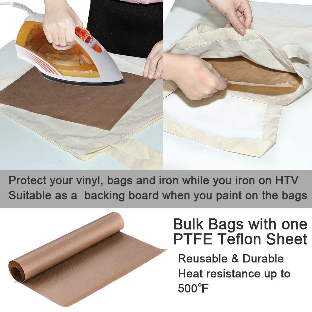 FunisFun 12 Pack Blank Canvas Tote Bags Bulk Reusable Shopping Grocery Bag for Crafts with a PTFE Teflon Sheet DIY