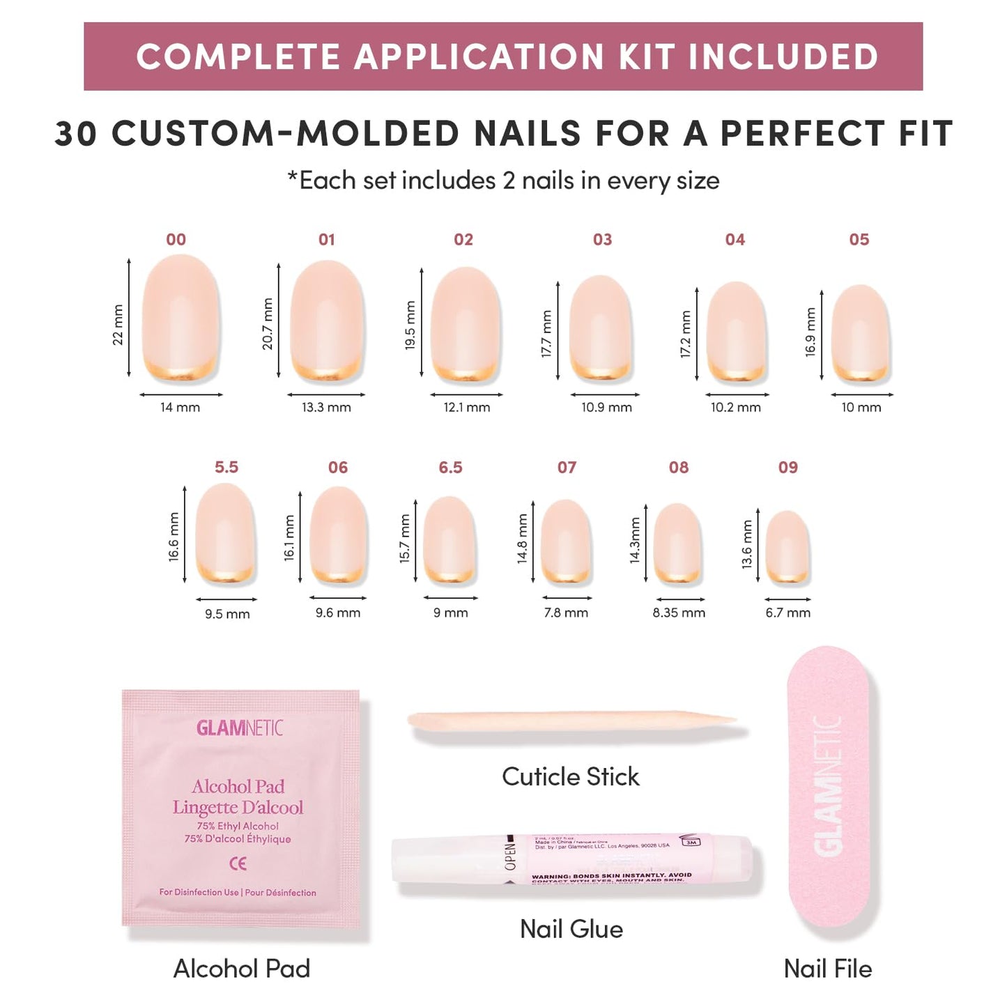 Glamnetic Press-On Nails Bundle - The Vow & Goal Digger | Short Almond Nude Fake Nails with a Glossy, Velvet Finish | Natural Short Round False Nails with Gold Foil | Reusable, Salon-Quality Nail Kits