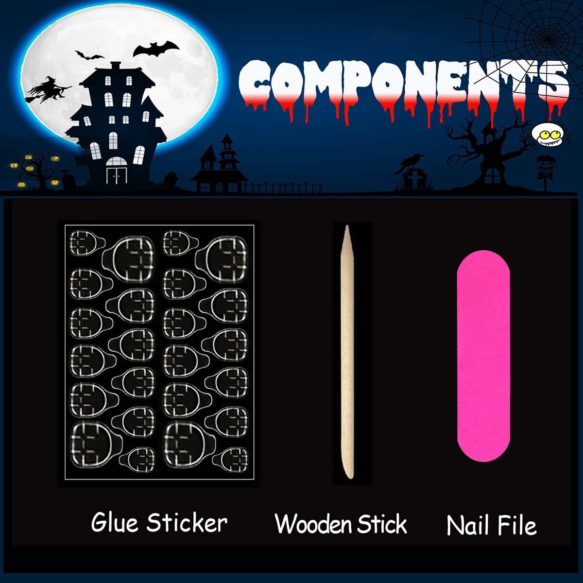 Spider Halloween Press on Nails Medium Coffin Fake Nails Goth Nails Press ons for Women Halloween ManicureReusable Artificial Nail Full Cover Glossy Glue on Nail Stick on Nails 24 Pcs
