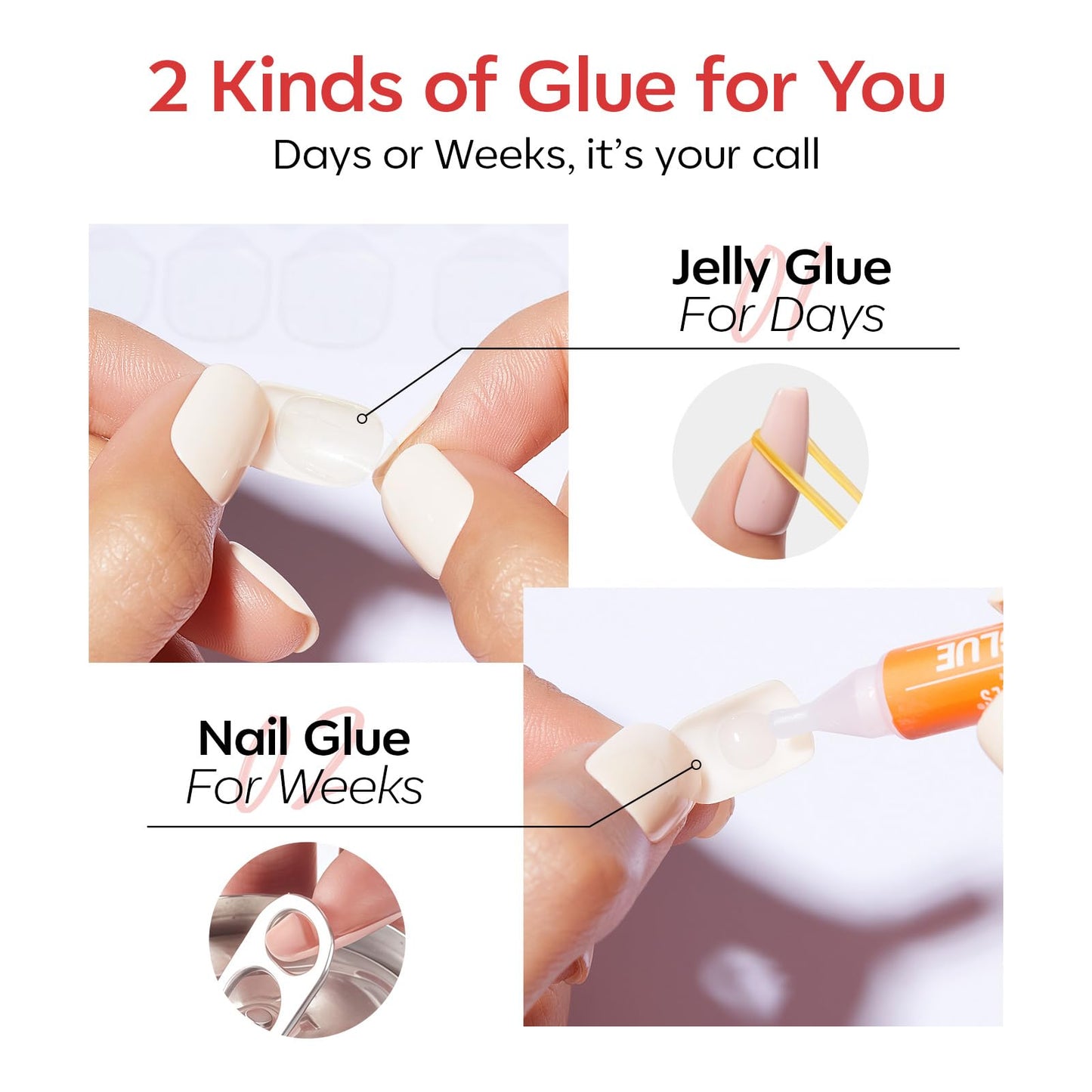 Modelones Extra Short Press on Nails, Sheer Red Jelly Semi-Transparent Squoval Fake Nails, Reusable Nail Kit with Nail Glue Adhesive Tabs Mini Nail File, Nails Press Ons 32Pcs 16 Sizes, Women Gift