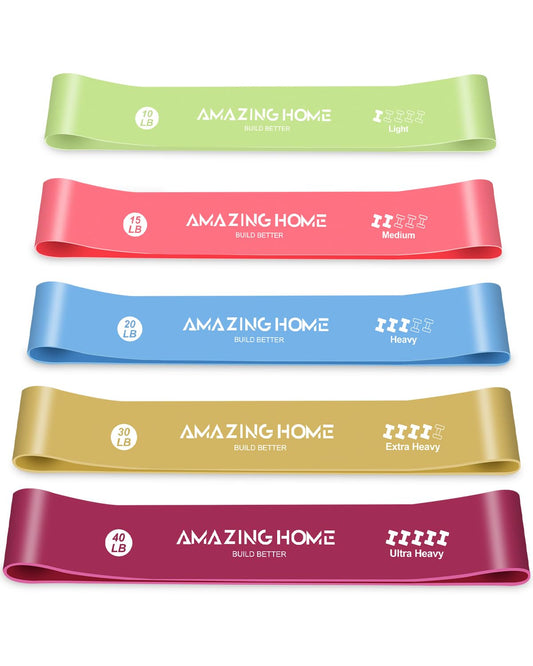 AmazingCraft Resistance Bands for Working Out- 5 Levels with Exercise Bands, Multi-Colored Stretch Bands for Women Men, Legs, Glutes, Thighs, Yoga, Indoor & Outdoor Fitness
