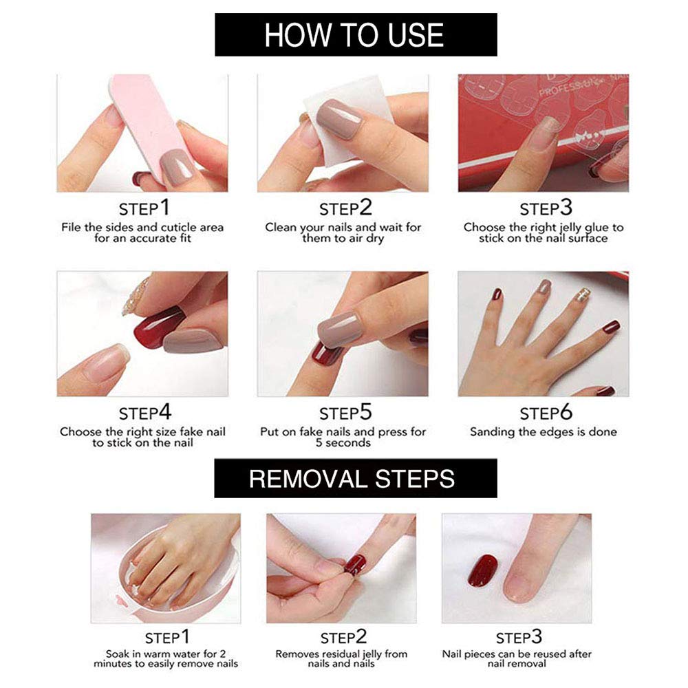 YoYoee Red French Nails Tips Ballerina False Nails Long Square Press on Nails Full Cover Acrylic Fake Nails for Women and Girls 24PCS