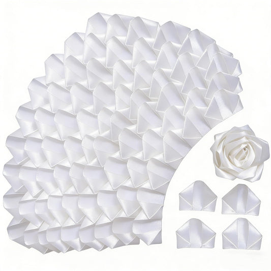 LatinaFlorista 300Pcs Premade Satin Ribbon Rose Petals Half-Finished for Eternal Rose DIY Ramos Forever Flowers Bouquets Everlasting Floral,for Wedding,Anniversary,Birthday (300 Pcs White)