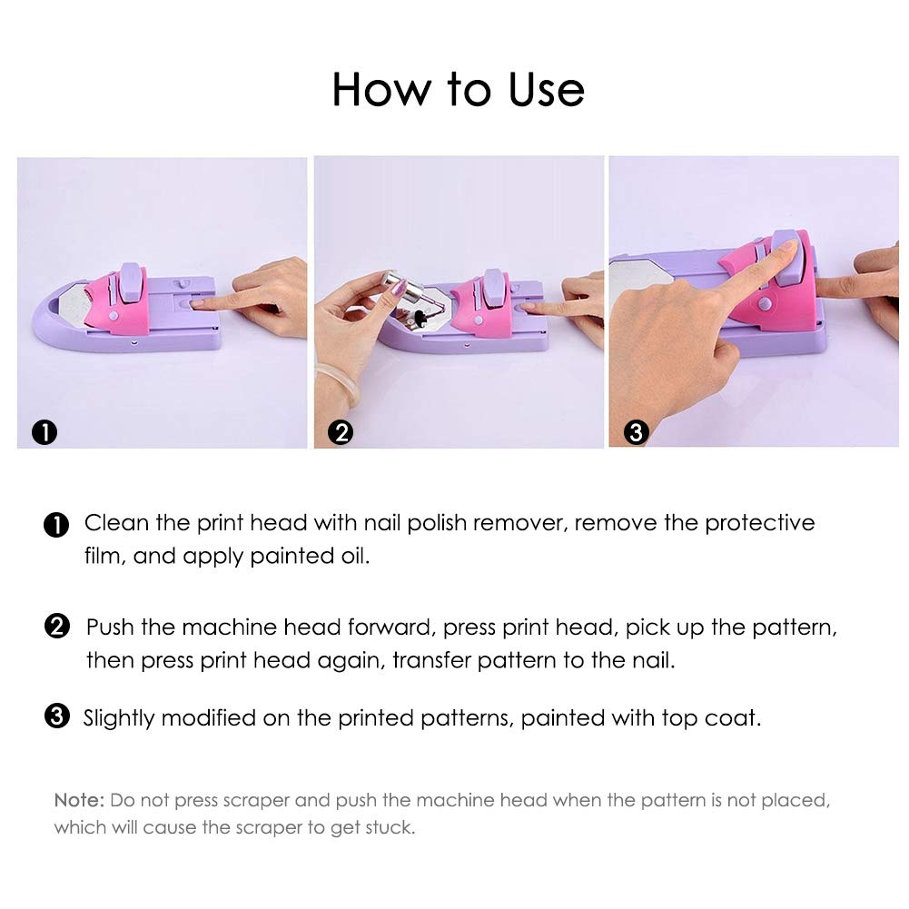 Professional Nail Art DIY Pattern Printing Machine Stamper Nail Printer Manicure Tools Plastic Durable Odorless for Salon Home Use 19.3 x 8.3 x 7cm 6 Templates