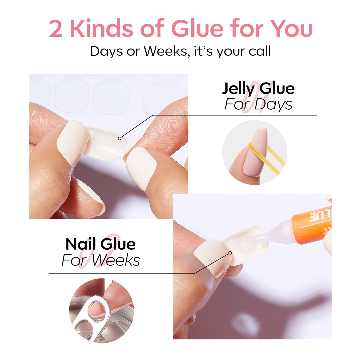Modelones French Tip Press on Nails Almond, Summer Short Almond Fake Nails for Women, Reusable Nail Kit with Nail Glue Adhesive Tabs Mini Nail File, Nails Press Ons 32Pcs 16 Sizes