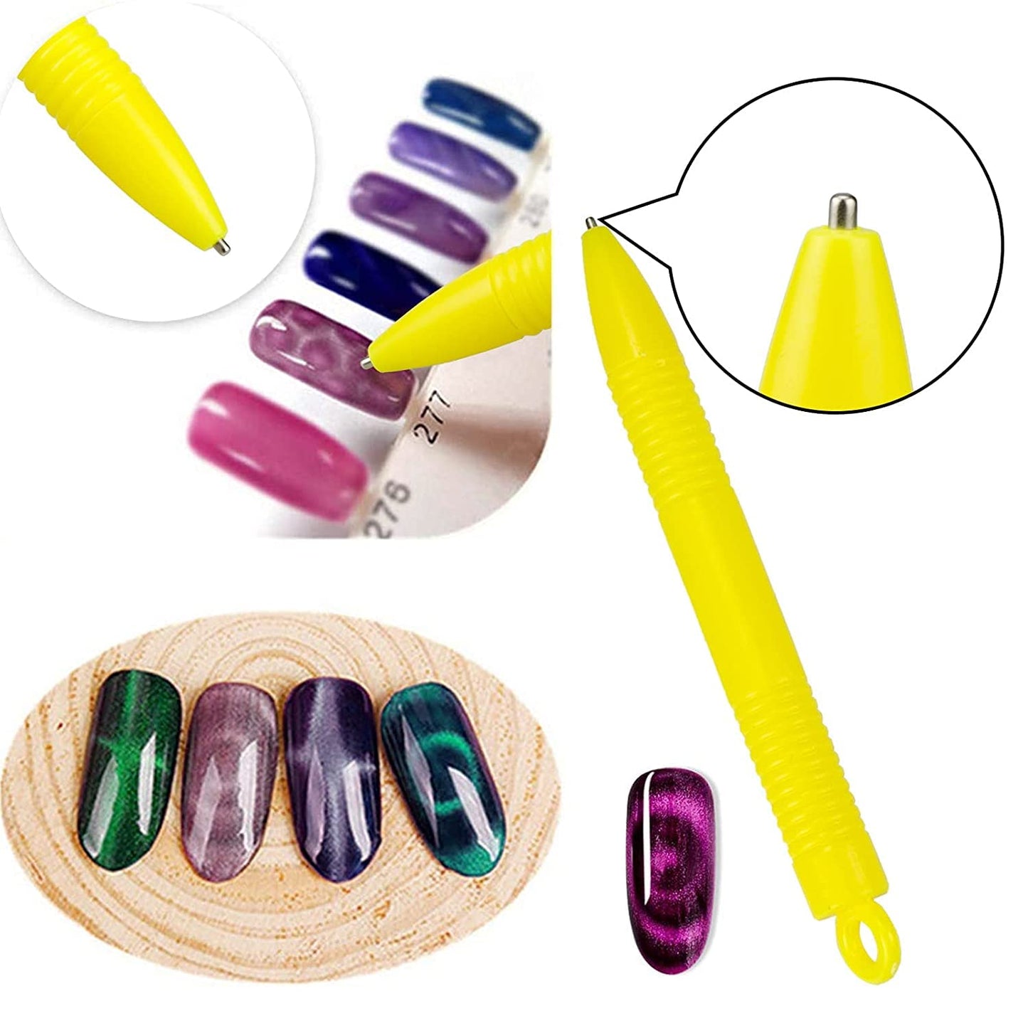 SILPECWEE 6Pcs Nail Magnet 3d Cat Eye Magnet for Nails Dual-Ended Magnetic Stand Nail Polish Pens Nail Design Tools Nail Art Accessories for DIY& Salon