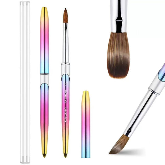 100% Pure Kolinsky Acrylic Nail Brush Size 10, Hair Acrylic Crystal Ombre Chrome Colorful with Silver Ferrule Round Shaped for Women Girls Manicure Tools Nail Accessories
