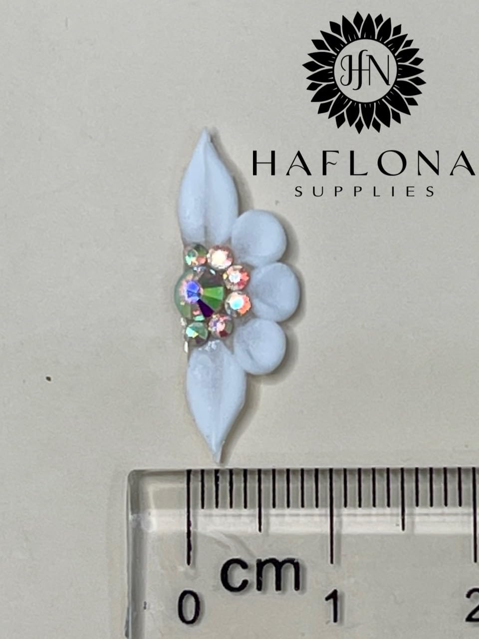 Set 8Pcs 3D Flowers Nails Charms with Rhinestone Gems Handmade by Acrylic Powder Design for Long Nail L,XL,XXL Flower Nail Art Floral Salon Decor Women Girls (White 3 Rhinestones-8Pcs)
