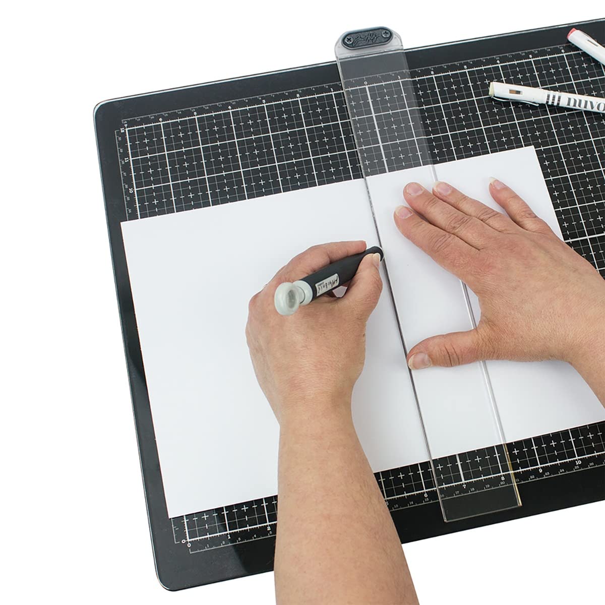 Tim Holtz Glass Cutting Mat - Large Work Surface with 12x14 Measuring Grid and Palette for Paint, Ink, and Mixed Media - Art and Craft Supplies