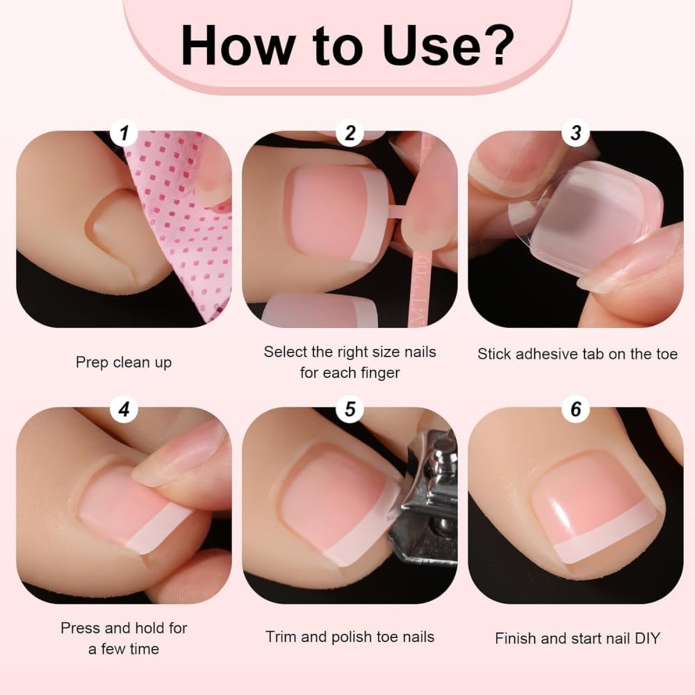 48Pcs Flower Press on Nails Rhinestone French Tips Press on Toenails Long Square Fake Nails with Green Glitter Design White Pink Floral Fake Toes Glossy Summer False Nails for Women Girls DIY Manicure