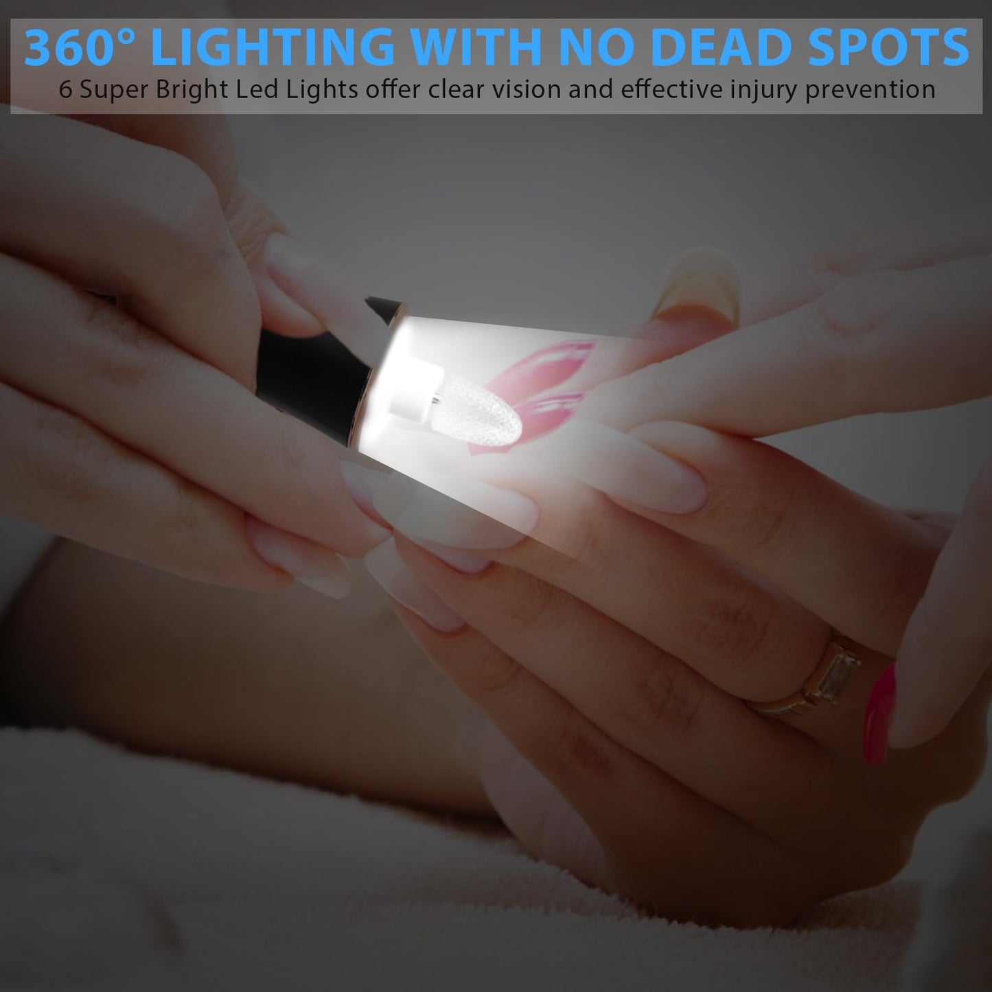 Professional Manicure Pedicure Kit, Cordless Electric Nail File Set, 360° LED Light Nail Drill Machine with LCD Display, 10 Speeds Rechargeable Nail Drill for Gel Nail Thick Toe Nails Christmas Gifts