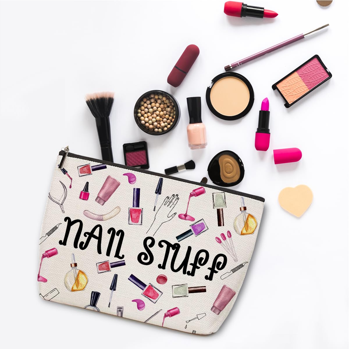 2 Pcs Nail Stuff Makeup Bag, Portable Pouch Purse Travel Essentials Organizer Cosmetic Bags for Women, Roomy Travel Makeup Toiletries Accessories, Christmas Birthday Gifts for Women