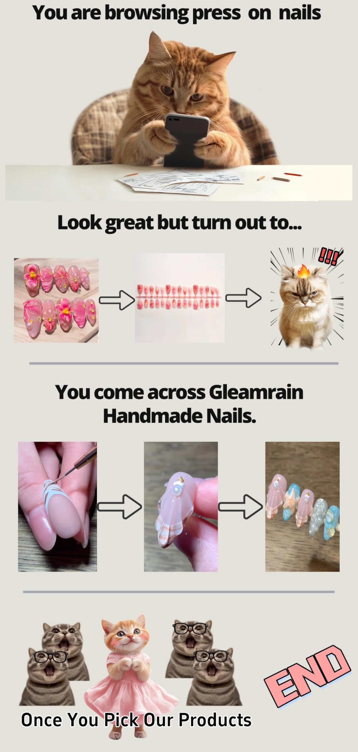 Gleamrain 10pcs Almond Handmade Press-on Nails, Medium French Tip (M Size) - With Flower and Polka Dots Design, Pink,Suitable for Women Girls for Daily, Parties, Holidays and Proms,D202