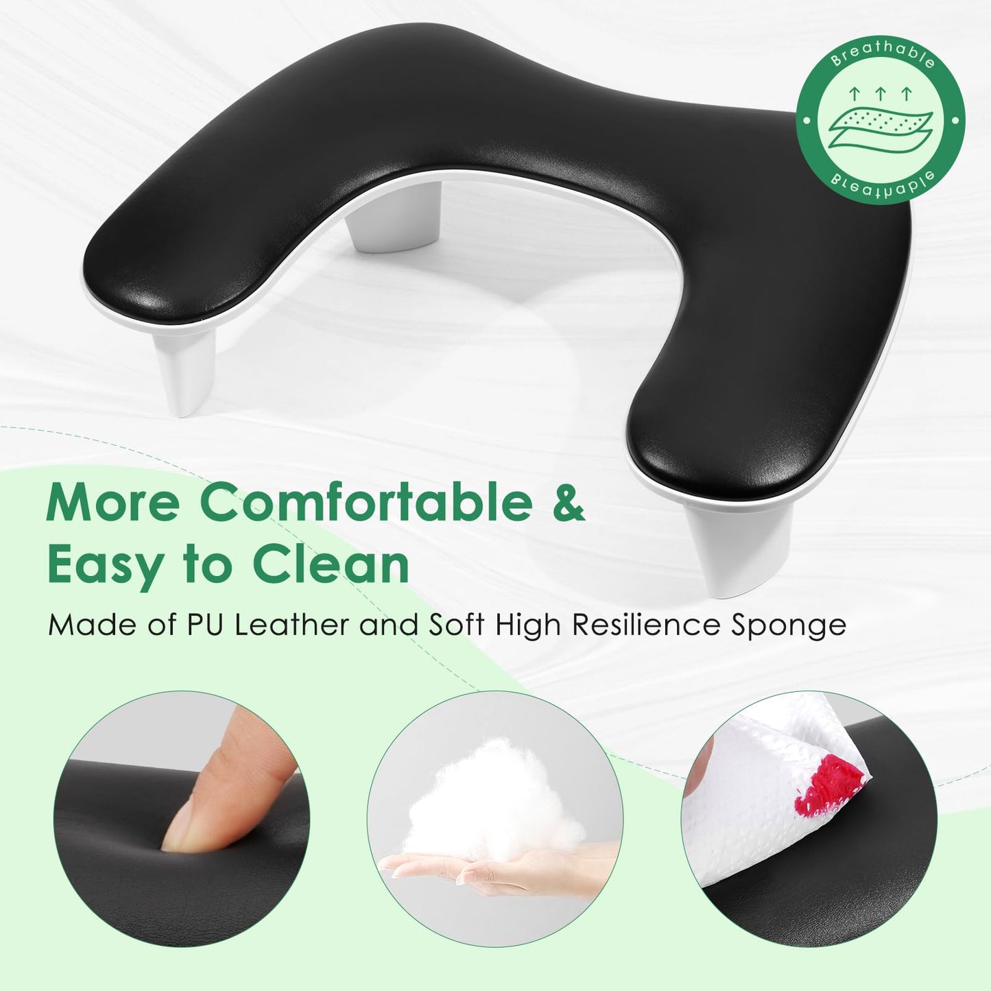 LIONVISON Arm Rest for Nails Tech U Shaped - Comfortable Manicure Nail Hand Rest Pillow Cushion, PU Leather Nail Armrest Stand for Acrylic Nail Art Tech, Quick Installation, Black