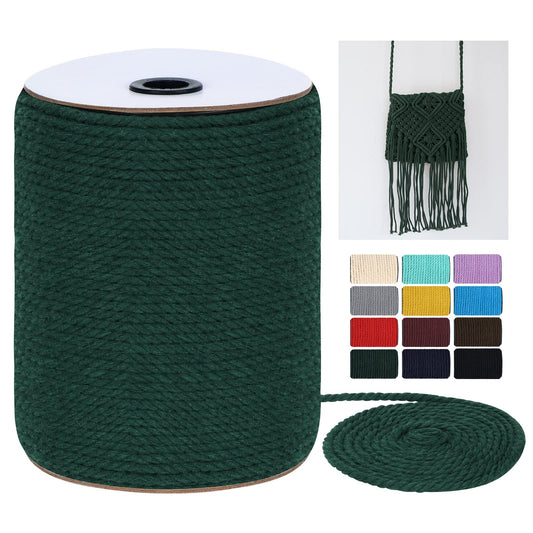 Macrame Cord 4mm x 328Yards (984Feet), Colored Natural Macrame Rope - 3 Strands Twisted Colorful Macrame Cotton Cord for Wall Hanging, Plant Hangers, Gift Wrapping and Wedding Decorations, Dark Green