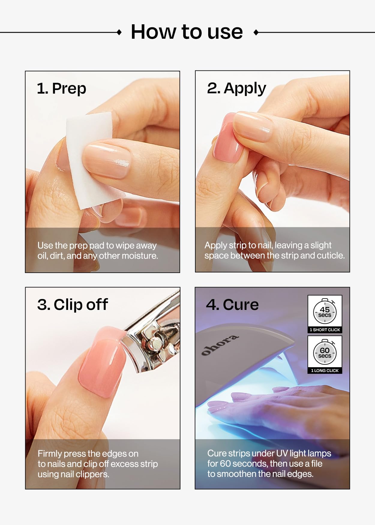 ohora Semi Cured Gel Nail Strips (N Pixie Dust) - Nude, Glitter, Works with Any UV/LED Lamps, Salon-Quality, Long Lasting, Easy to Apply & Remove - Includes 2 Prep Pads, Nail File & Wooden Stick