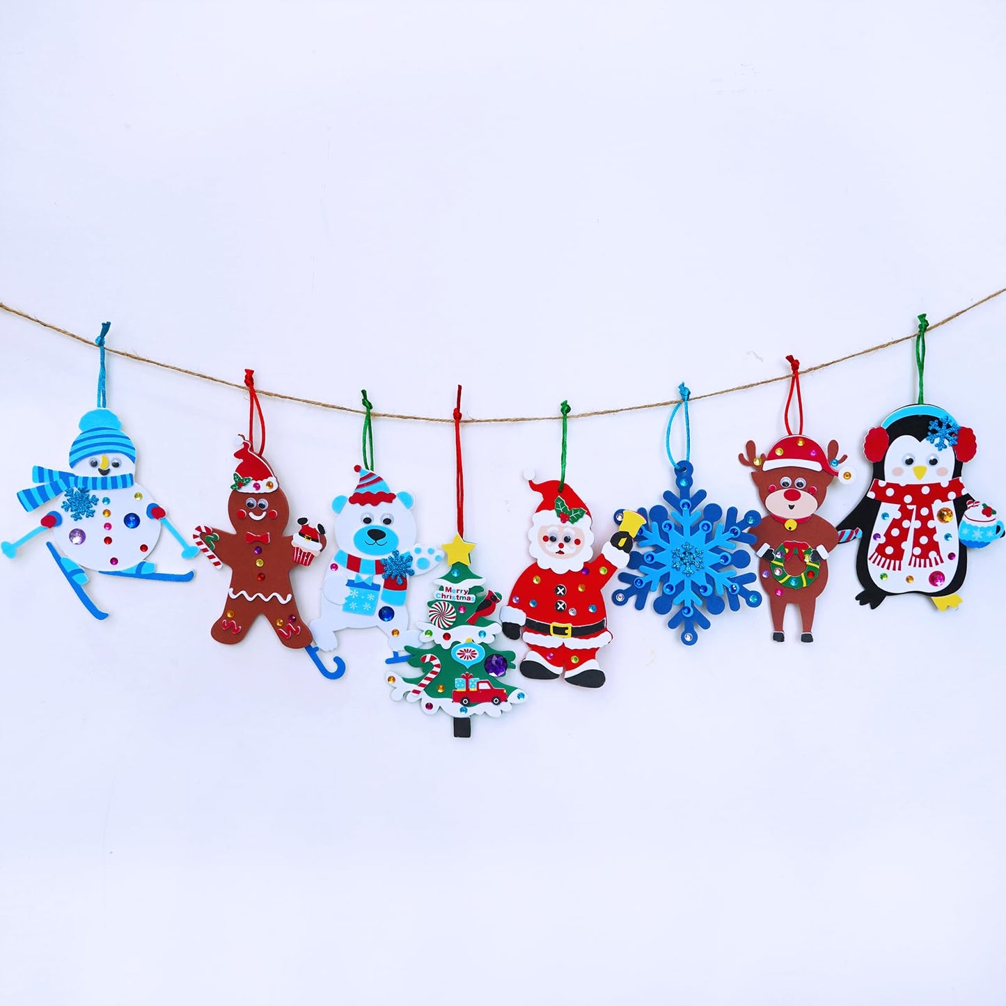 Winlyn 24 Sets Christmas Craft Kits Winter Crafts DIY Christmas Ornaments Decorations Art Sets Foam Santa Reindeer Snowman Christmas Stickers for Kids Holiday Season Classroom Activities Party Favors