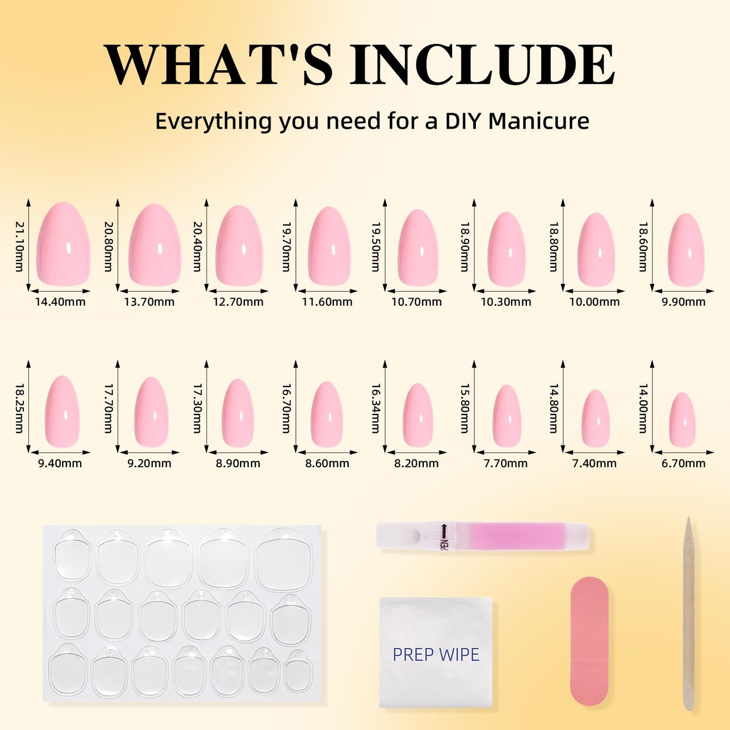 Leefrei Pink Press on Nails - Short Almond Glossy Baby Pink Nails, Soft Milky Pink Reusable Fake Nails Press ons for Women, 32 pcs in 16 Sizes False Nails Kit with Glue, Baby Pink