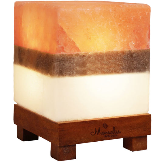 MONSALIS Dual Illumination Salt Rock lamp - Modern Square Pink White and Grey Design of Salt Lamps with dimmer, Adjustable Glow. 100% Real Large Himalayan Crystal Salt Night Light