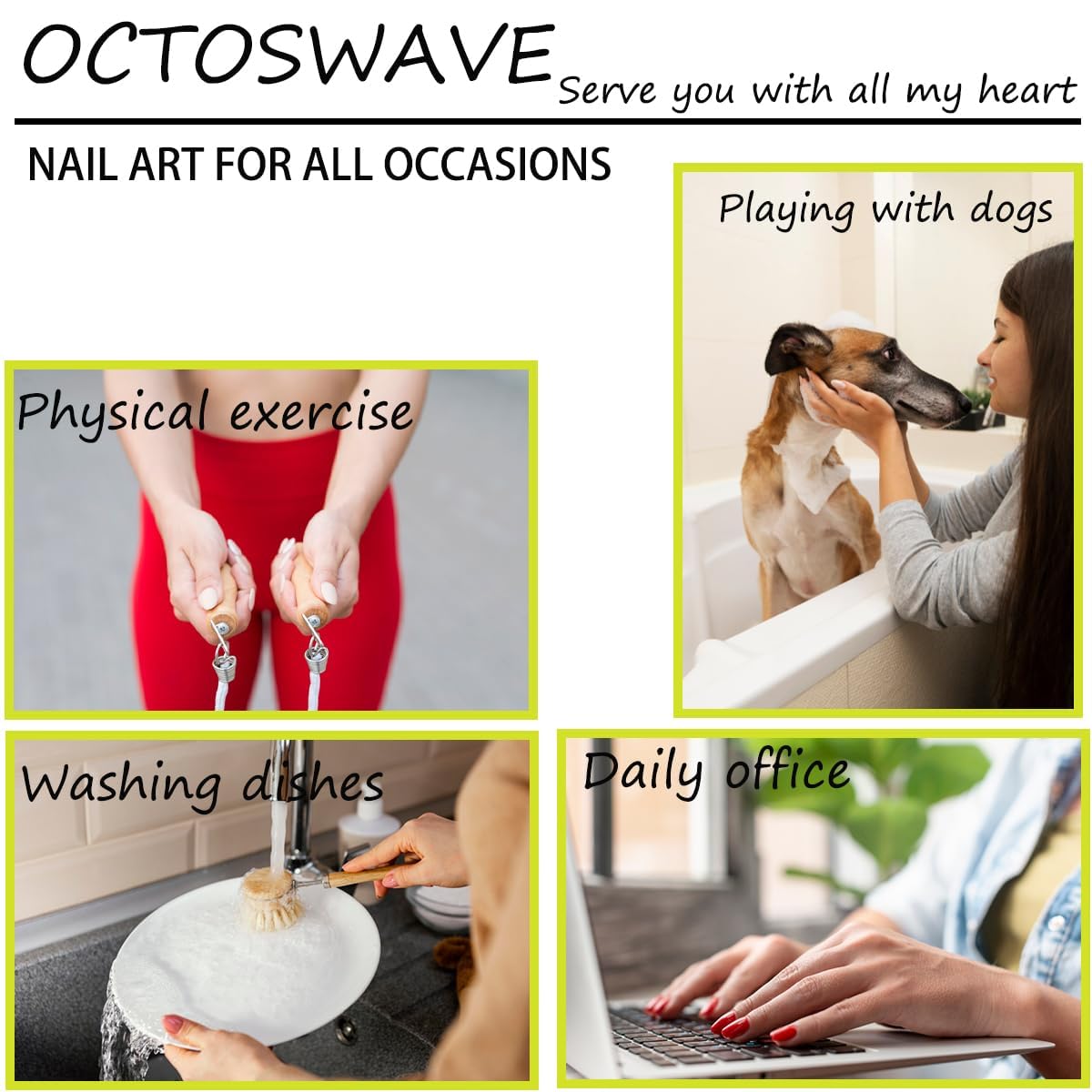 octoswave Press on Nails Long Almond Fake Nails French Artificial Nail Stripes Designs with 3D Stars Stick on Nail for Women 24pcs