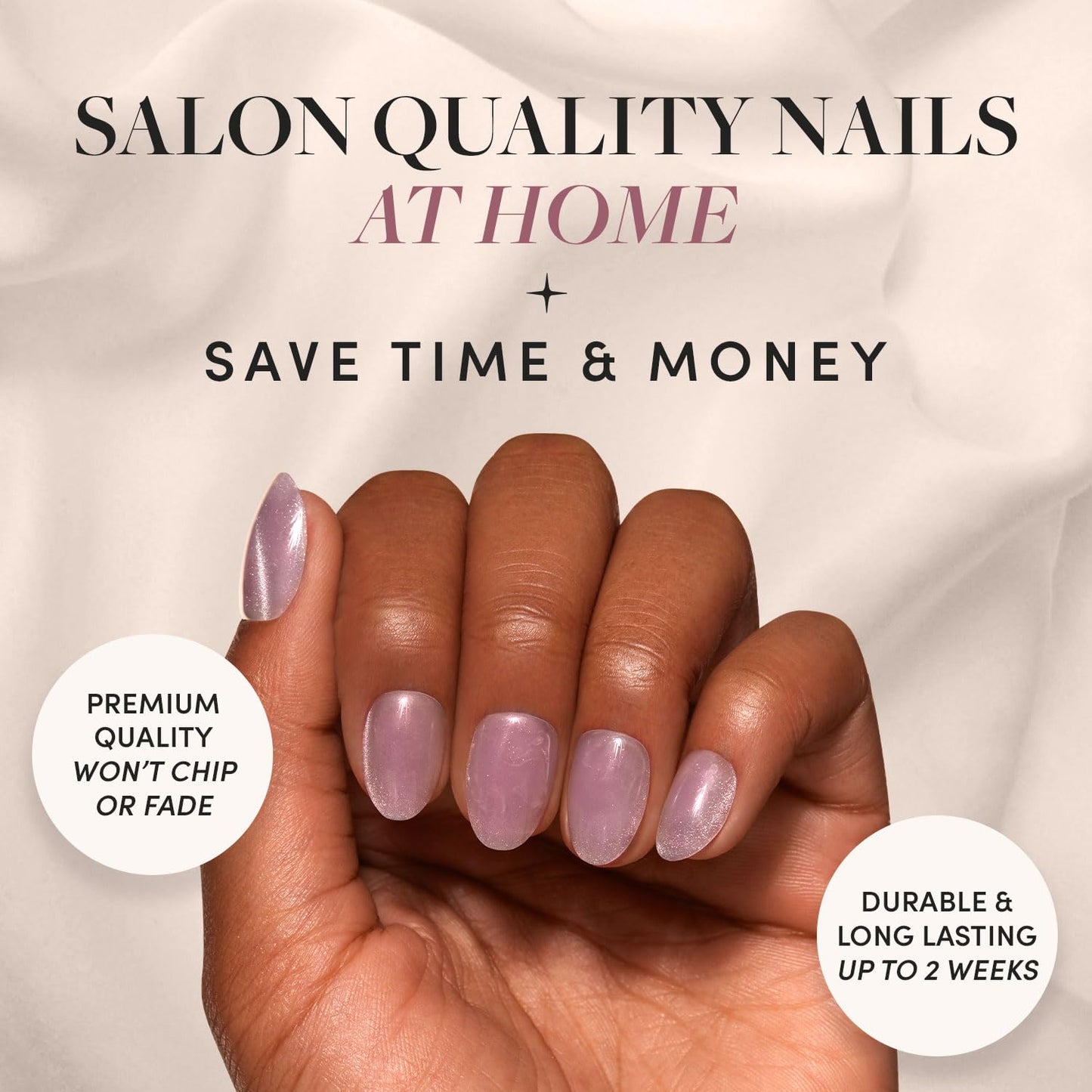 Glamnetic Press-On Nails Bundle - Fairy Dust & La Perle | Short Oval Beige-Pink Nails with a Velvet Metallic Finish | Short Squoval French Tip False Nails with a Glossy Finish | Reusable Nail Kits