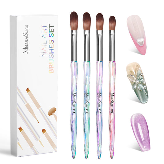 MelodySusie 4Pcs Acrylic Nail Brush Set, Size 8/10/12/14/ Professional Nail Brushes for Acrylic Application Acrylic Powder Nail Extension and 3D Nail Carving for DIY Home Salon Nail Art Manicure Tool