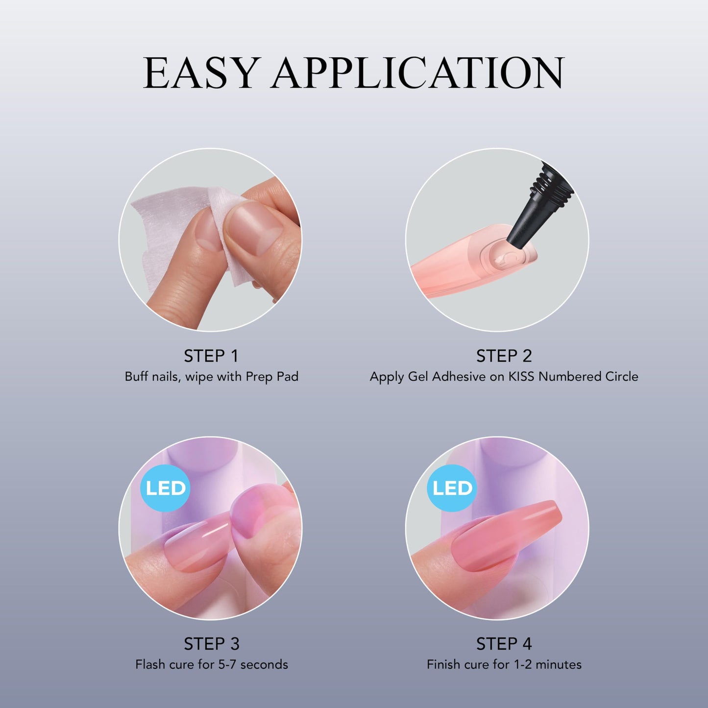 KISS Salon X-tend LED Gel Nail Kit Press On Nails, , 'Changed', Multicolor, Short Oval, 30 Fake Nails, Soft Gel Nail Glue 5 ml (0.16 US fl. oz.), Prep Pad, Manicure Stick, & Mini Nail File