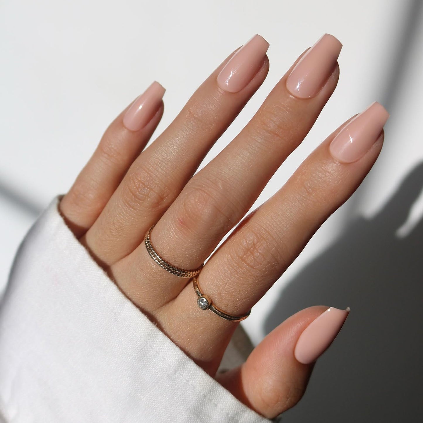 Glamnetic Press On Nails - Exposed | Medium Coffin Fake Nails with Nude Opaque Neutral, Salon Quality | 15 Sizes - 30 Nail Kit