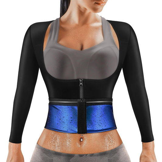 MATKAO Sauna Suit Women Sauna Shirt for Women Sweat Suit for Weight Loss Waist Trainer Vest Sauna Shirt Long Sleeve with Zipper(XL)