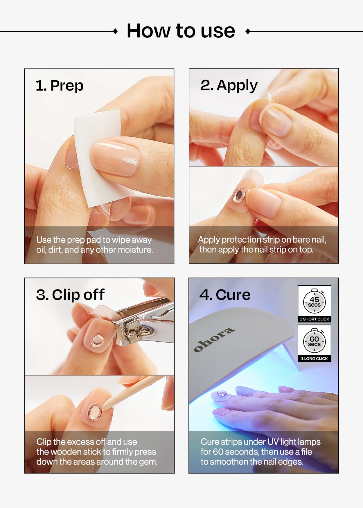 ohora Semi Cured Gel Pedi Strips (P Ajisai Drop) - Works with Any Nail Lamps, Salon-Quality, Long Lasting, Easy to Apply & Remove - Includes 2 Prep Pads, Nail File & Wooden Stick